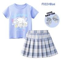 ราคา Graceful Girls Sets with Cartoon Melody and Kuromi 100 Cotton T shirt And JK Dress Plaid Skirt 2pcs with Free Bow Tie (19442193695)