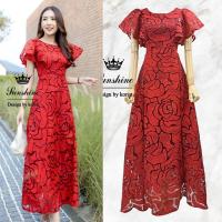 ราคา เดรสตัวยาว ลายดอกสวยหรู แขนระบาย ซิบหลัง งานป้าย (18513827703)