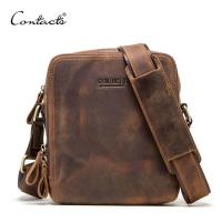 ราคา CONTACTSของแท้หนังผู้ชายกระเป๋าสะพายVintageกระเป๋าสะพายไหล่คุณภาพสูงชายกระเป๋าสะพายข้างสำหรับ7 9 Ipad Mini (716454292)