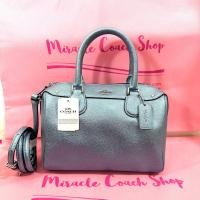 ราคา กระเป๋าถือ Coach แท้ ทรงหมอน หนังเมทัลลิค ฟอกแบบกันรอยขีดข่วน สีสวยมาก รุ่นหายาก COACH 21508 MINI BENNETT SATCHEL IN METALLIC CROSSGRAIN LEATHER Metallic Pool สีฟ้าเมทัลลิค (20179486765)