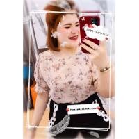 ราคา RTเสื้อคอกลมแขนตุ๊กตา ผ้าซีฟองฉลุ ปักลายดอกไม้อก38 46 (10272772010)