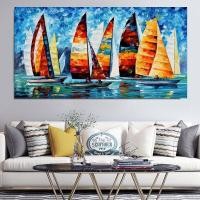 ราคา เรือใบบนผ้าใบพิมพ์ลายภาพวาดสีน้ำมันทันสมัยบนทะเลศิลปะบนผนังโปสเตอร์ภาพเขียนแนวแอบสแตรกสำหรับ0717 (19739270504)