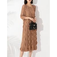 ราคา เดรสยาว Dress Model Baru มีจีบสำหรับผู้หญิงเดรสตัวยาวทรงหลวมแขนยาวทรงหลวมไซส์ใหญ่พิเศษคอกลม (20961850925)