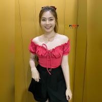 ราคา MesubShop เสื้อปาดไหล่ เสื้อไหมพรม โบว์หน้า เสื้อแขนตุ๊กตา เสื้อเปิดไหล่ ผูกโบว์หน้า เสื้อรูดๆ รุ่น B02 D503A (17425942361)