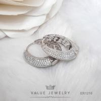 ราคา ต่างหูห่วง ฝังคริสตัลแท้ เพชรกลม ขนาดพอเหมาะ ตุ้มหู เครื่องประดับ ValueJewelry ER1210 (21051361561)