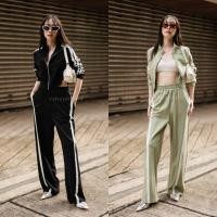 ราคา เซตวอร์ม 2 ชิ้น เสื้อ แจ็คเก็ตทูโทน กางเกงขายาวแต่งแถบข้าง VSHOP (20603483494)