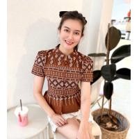 ราคา เสื้อผ้าฝ้ายผู้หญิง ผ้าฝ้ายพิมพ์ลายสีส้มอิฐ สีแดง สีบานเย็น (17521436248)