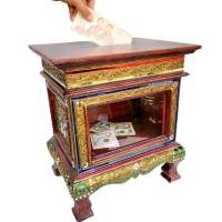 ราคา ตู้รับบริจาค ตู้ ตู้ไม้ ตู้บริจาคไม้ ตู้รับบริจาคไม้แกะสลัก ตู้รับบริจาคแกะสลักเดินเส้นติดทองเปลวประดับกระจกสี ขนาด 14 5 11 16 5 นิ้ว (9800418513)