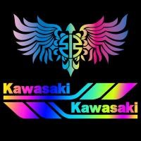 ราคา คาวาซากิรถจักรยานยนต์สติ๊กเกอร์สะท้อนแสงคาวาซากิโลโก้กระจกตกแต่งปีกรูปลอกชุดสีดำ เงิน เลเซอร์ (19492505946)