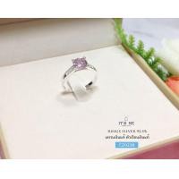 ราคา แหวนเงินแท้92 5 แบบหัวชู ประดับเพชร cz ตรงกลางสีชมพูอ่อน หัวชู 6 mm size 5 9 เนื้อเงินแท้ (13662133858)