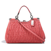 ราคา กระเป๋าถือ COACH แท้ รุ่นหรูจาก Shop ทรงสวย หนังแท้จับจีบ สีสวย มีสายยาว ถอดแยกได้ COACH 27681 Madison Gathered Twisted Leather Carrie Satchel Tearose (14624597014)
