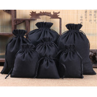 ราคา Gift ถุงผ้า ถุงผ้าดิบหนา กระเป๋าผ้าสีดำ ถุงผ้าลินินหนา หูรูด ใส่ของรำร่วย พร้อมส่ง (19128331865)