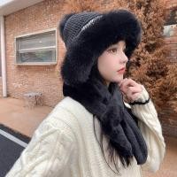 ราคา หมวกกันหนาวเย็บติดผ้าพันคอแบบสอด หมวกไหมพรม (20241555626)