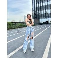 ราคา NEW กางเกงยีนส์ขากระบอก งานขอบแต่งขาดจีบหน้า กางเกงยีนส์เทรนด์เกาหลีสุดฮิต งานป้ายVolume jeans (17417508570)