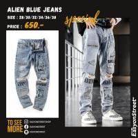 ราคา Alien blue กางเกงยีนส์ ยีนส์กระบอกเล็ก กางเกงยีนส์ขาดๆ สไตล์Rippedขาดๆเซอร์ๆ ดีเทลงานปัก เสื้อผ้าแฟชั่น กางเกงสไตล์สตรีท (20578351742)