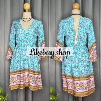ราคา มินิเดรสผูกหลัง เดรสสั้นพิมพ์ลายสไตล์โบฮีเมี่ยน (20599719169)