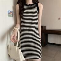 ราคา hanshi Clearance sale Striped Round Neck Mini Dress Sleeveless A Line Tank Casual Ladies Dresses (18325026054)