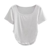ราคา เสื้อรัดรูป คอกลม แต่งชายโค้ง สีพื้น แวกข้างนิดๆโชว์เซ็กซี่ ผ้านิ่มผ้ายืด A4 (19683971195)