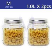 ราคา M Kitchen ขวดโหลแก้วทรงเหลี่ยมฝาดีบุก ขนาด 1L จำนวน 2ใบ (311023693)
