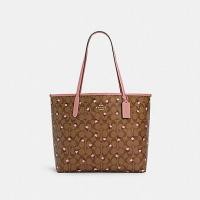 Coach C3240 City Tote In Signature Canvas with Heart Floral Print กระเป๋าสะพายข้าง