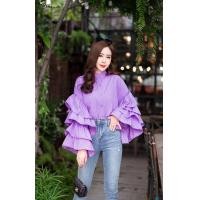 ราคา เสื้อเชิ้ตคอจีนกระดุมหน้าแขนยาวระบายชั้น อกได้ถึง50 สาวอวบใส่ได้ (21325857641)
