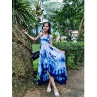 ราคา ชุดเดรสผ้ามัดย้อมหน้าสั้นหลังยาวงานไล่สีย้อมฟ้าคราม (16552262518)