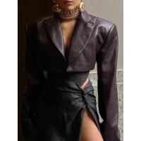 ราคา แจ็กเก็ตหนังผู้หญิงสวยมีคอแขนยาวปกเปิดด้านหน้าเสื้อแจ็คเก็ตเอวลอยเสื้อนอกเท่ (20892334110)