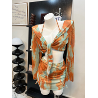 ราคา ชุดว่ายน้ำ 4 ชิ้น bikini เสื้อคลุม ผ้าคลุม ลายมัดย้อมสีคราม 2393 (20796442270)