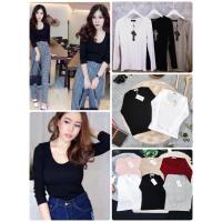 ราคา เสื้อแขนยาวคอยู ผ้าเรย่อน ยืดได้เยอะ ทรงสวยใส่สบาย อก32 38 มี 6 สี ดำ ขาว เทา เบจ แดง กะปิ (19011167103)