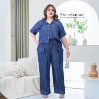 ราคา F324 ชุดเซ็ท2ชิ้น สาวอวบ เสื้อแขนสั้นปกยาว มาคู่กับกางเกงขายาวแต่งกระเป๋าหน้า (20961428374)