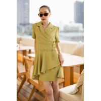 ราคา พร้อมส่ง เดรสคอปกผูกป้ายหน้า แต่งจับจีบเอว เดรสชายระบาย งานป้าย Vshop (19494478591)