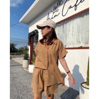 ราคา ? ? ? ? ? ? ? ? ? ชุดเซ็ท เสื้อ กางเกง ผ้าฝ้ายผสมลินิน กางเกงเอวสม้อครอบ มีกระเป๋า (18266089495)