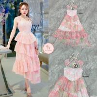 ราคา แม๊กซี้เดรสเนื้อผ้าชีฟองพิมพ์ลายดอกไม้โทนสีชมพูช่วงคอแต่งสี่เหลี่ยม (20398039913)