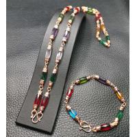 ราคา ชุดสร้อยคอ สร้อยข้อมือสีนาคลายโกเมนแท่งทรงกลมเจียเหลี่ยมรอบสีแฟนซี งานเคลือบพิเศษเกรด A สวมหัวได้ ยาว 24 นิ้ว N0142 B1 (12791230784)