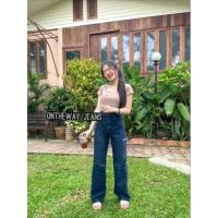 ราคา กางเกงยีนส์ทรงกระบอก ขาดเข่า ขาดข้าง สีสโนว์มิด เอวสูง เก็บพุง ผ้าไม่ยืด (20614662117)