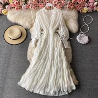 ราคา เดรสชายหาดสไตล์บาหลีสำหรับผู้หญิงชุดกระโปรงสวิงใหญ่ผ้าชีฟองคอวีหรูหราเดินทางไปทะเลสไตล์บาหลี (10514199728)