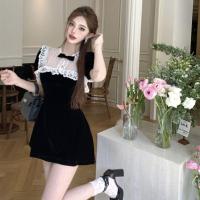 ราคา Muse Fashion ย้อนยุคสไตล์เฮปเบิร์นลูกไม้เย็บกำมะหยี่พัฟแขนเดรสเอวสูงแขนสั้นชุดเจ้าหญิงกระโปรงสั้นฤดูร้อนสำหรับผู้หญิง (20731673394)