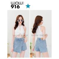 ราคา wow916 กางเกงกระโปรงยีนส์สั้นผ้าไม่ยืดเอวสูงป้ายwow (19467827313)
