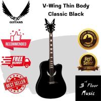 ราคา กีต้าร์โปร่งไฟฟ้า Dean V Wing Thin Body Acoustic Electric Guitar Clic Black (16381089762)