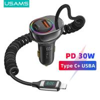 ราคา USAMS ที่ชาร์จแบตในรถในตัว30W สาย USB PD Type C ที่ชาร์จแบตเตอรี่โทรศัพท์เร็วในรถสำหรับ iPhone 14 13 12 Pro Redmi Note 13 12 11 10 Pro (19616370271)