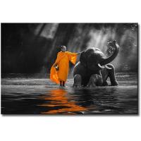 ราคา DJSYLIFEBlack และ White Zen Art ผ้าใบวาดภาพศิลปะบนผนังช้างไทยพระภิกษุสงฆ์ฝั่งน้ำฝั่งถ่ายภาพศิลปะผ้าใบศิลปะสมัยใหม่ตกแต่งผนังขอให้โชคดีงานศิลปะช้างสำหรับไอเดียของขวัญนวดโยคะห้องสมาธิ (2053402991)