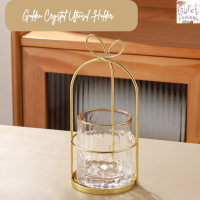 ราคา Violet Flamingo Utensil Holder ที่ใส่ช้อนส้อม แก้วใสขอบทองพร้อมโครงสีทองหัวนก หัวกวาง และโบว์สุดหรู (21260436009)