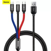 ราคา Baseusสายชาร์จ3in1 สายชาร์จเร็ว สายชาร์จ3หัว 3แบบในสายเดียวแอนดรอยด์ Micro Usb ไอโฟน Type c Baseus Kevlar 3in1 USB Cable Multi port ยาว1 2เมตร (18794262333)