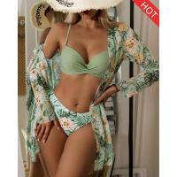 ราคา 3PCS SET Floral Twist Low Waist Bikini Set Cover Up Swimsuit For Women Push Up Long Sleeve Three Pieces Swimwear 2023 Beach Bathing Suits (21070258871)