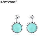 ราคา Kemstone S925เงินเทอร์คอยซ์คริสตัลสีเขียวกลมต่างหูระย้าหญิงเครื่องประดับของขวัญผู้หญิง (6477298001)