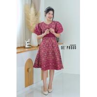 ราคา DeProud เดรสผ้าไทย เดอพราวด์ รุ่น Grand สีม่วงอมแดง เดรสผ้าทอลายไทย เดรสลายไทย GRAND 04 (19128609169)