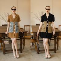 ราคา เดรสทรงสูทแขนสั้นทูโทน เข็มขัด VSHOP (18417680401)