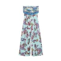 ราคา Zaraละ3กางเกงขากว้างเอวสูงกางเกงแฟชั่นคอเสื้อคำเดียวพิมพ์ลายส่วนบน7953470 (20221493874)