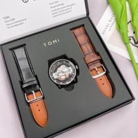 ราคา watch house NEW นาฬิกา TOMI แบรนด์แท้100 เข็มเล็กเดินออโต้ สายใส่ง่าย มีสาย2สีใน1เซ็ต สวมใส่สบาย กันน้ำ 100 เปอร์เซ็น ขนาดหน้าปัด 38 mm (16411516886)