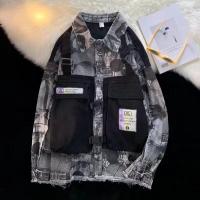 ราคา การ์ตูนเสื้อแจ็คเก็ตยีนส์คาร์โก้ผู้ชายใหม่ความคมชัดพิมพ์ขอบหยาบสายรัดประกบลำลองสีเทาเข้ม (15705363743)